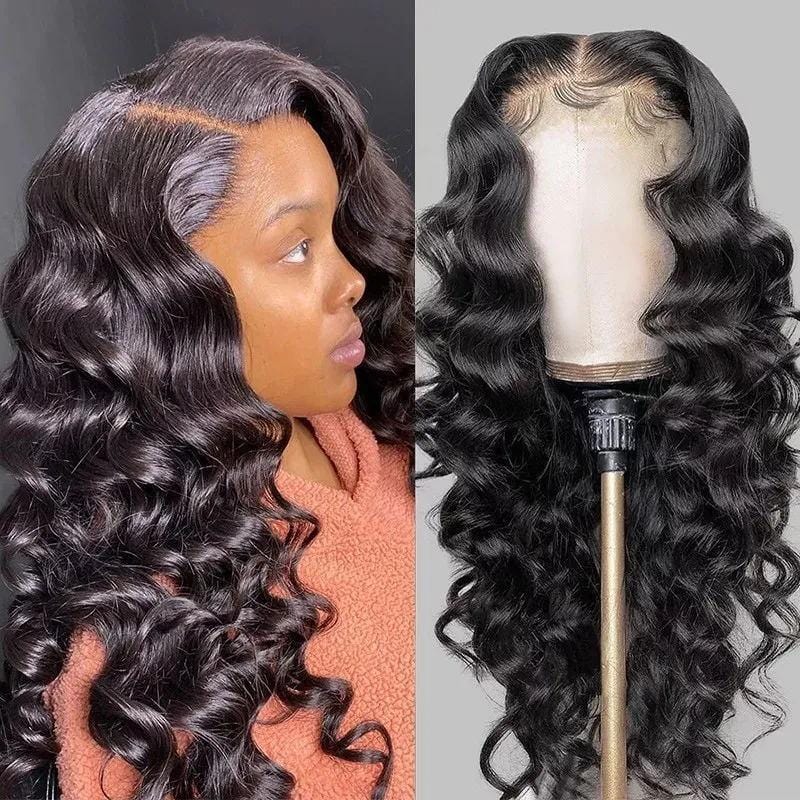 Klaiyi Best Loose Wave 13x4 Lace Front Human Hair Wigs Big Heatless Curls Hairstyle 150% Density