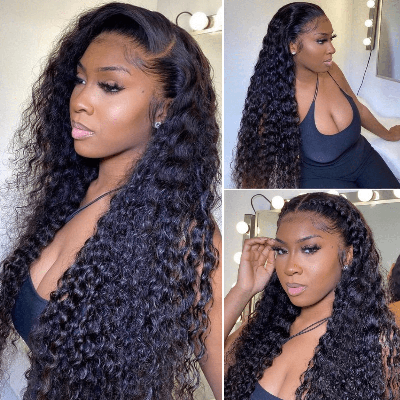 Klaiyi Best Wavy Water Wave Lace Front Wigs 100% Virgin Human Hair 150% Density