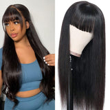 Klaiyi Straight Human Hair Wig with Bangs 13*4 Lace Front Human Hair Wigs Fringe Style
