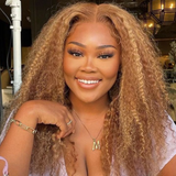 Extra 60% OFF | Klaiyi Honey Blonde Highlight Lace Front Wigs Ombre Color Jerry Curly Human Hair Wigs