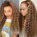 Klaiyi Ombre Highlight Lace Front Wig Deep Wave Honey Blonde Human Hair Fall Trend Color Wig Flash Sale