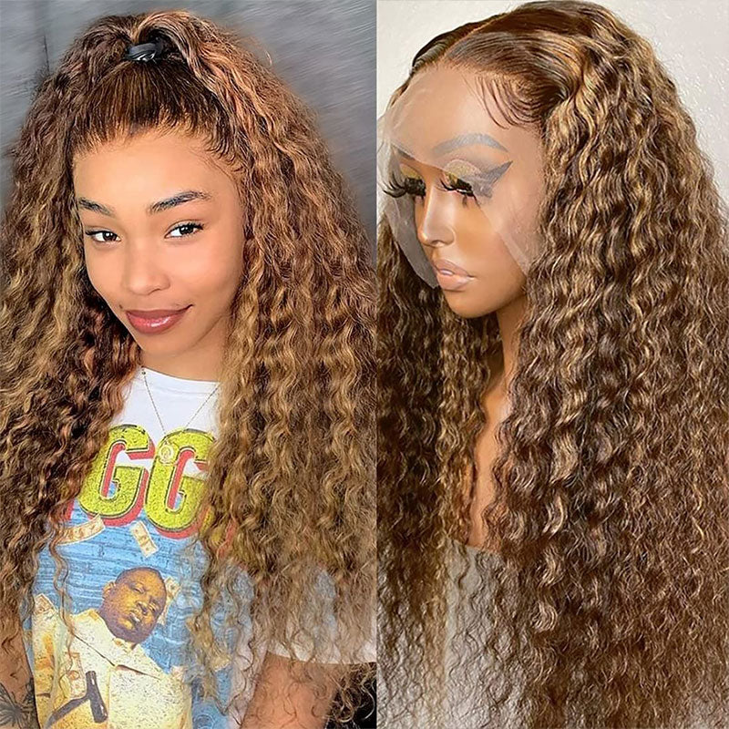 Klaiyi Ombre Highlight Lace Front Wig Deep Wave Honey Blonde Human Hair Fall Trend Color Wig Flash Sale