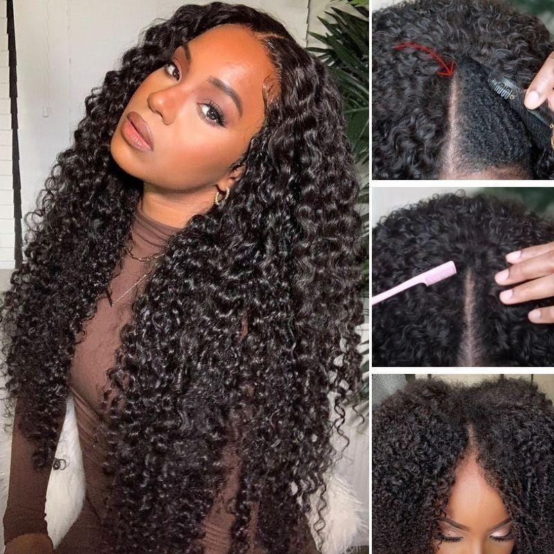 Klaiyi Hot Curly Hair Vpart Wigs Real Scalp No Leave Out Great Protective Upgrade Upart Wigs Flash Sale