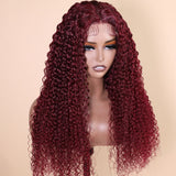 Klaiyi Natural Density Lace Closure Wig 99J Jerry Curl Red Burgundy Human Hair Lace Front Wigs