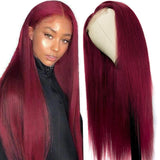 Klaiyi Dark 99J Burgundy Color Long Straight Lace Front Wigs 100% Virgin Human Hair Wigs