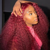 180% Density Low To $79 | Klaiyi Lace Closure Wigs Jerry Curl Red Burgundy 99J  Lace Front Wigs Flash Sale