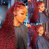 180% Density Low To $79 | Klaiyi Lace Closure Wigs Jerry Curl Red Burgundy 99J  Lace Front Wigs Flash Sale