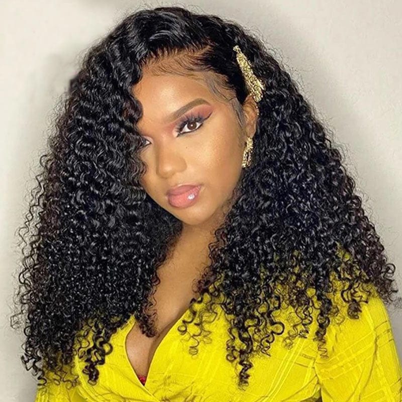 Klaiyi Kinky Curly 13x4 Lace Front Wig Virgin Human Hair Pre Plucked For Women