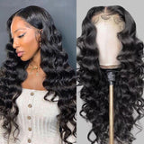 Klaiyi Best Loose Wave 13x4 Lace Front Human Hair Wigs Big Heatless Curls Hairstyle 150% Density