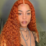 Klaiyi Ginger Colored Wet and Wavy Water Wave Human Hair Wigs Middle T-Part Lace Front Wig Flash Sale