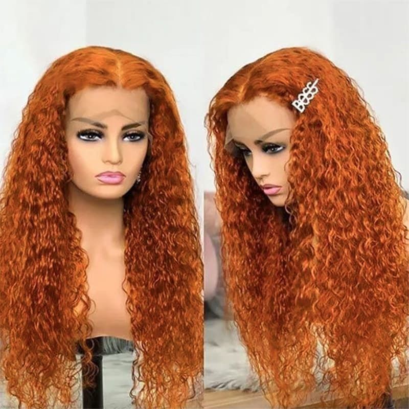 Klaiyi Ginger Colored Wet and Wavy Water Wave Human Hair Wigs Middle T-Part Lace Front Wig Flash Sale