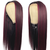 Klaiyi 99J Burgundy Face Framing Highlights Straight 13x4 Lace Front Wigs Flash Sale