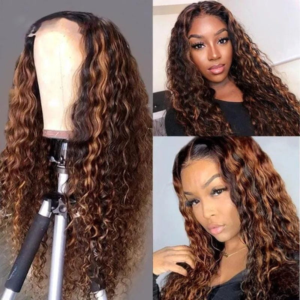 Klaiyi 180% Density 13x4 Lace Front Wigs Water Wave Balayage Highlight Colored Flash Sale