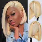 Klaiyi Honey Blonde 613 Short Bob Lace Closure Wigs Bone Straight Human Hair Lace Flash Sale