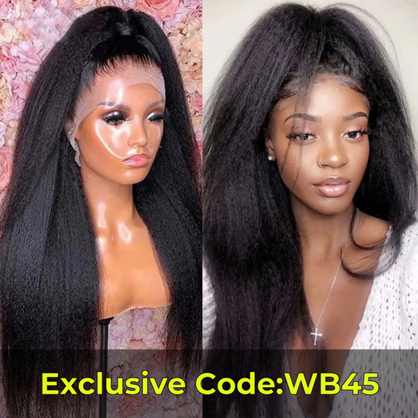 Klaiyi Whatsapp Special Offer |  Kinky Straight Lace Closure Wig T Part Human Hair Natural Density Supernatural and Realistic 13x4 Lace Front Wigs