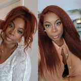 Klaiyi Friday Kinky Straight Reddish Brown Lace Front Wig Auburn Copper Color Wig Flash Sale