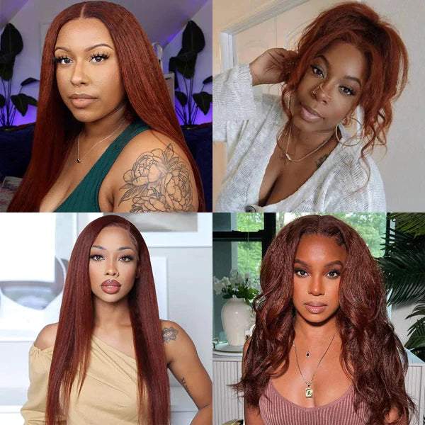 Klaiyi Friday Kinky Straight Reddish Brown Lace Front Wig Auburn Copper Color Wig Flash Sale