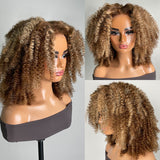 Klaiyi Pre-Cut Lace 4C Afro Kinky Curly Wig Highlight Blonde 13x4 Lace Frontal Wig Flash Sale