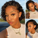 Klaiyi  Short Pixie Cut Lace Front Bob Wigs Human Hair Flash Sale