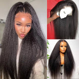 Buy 1 Get 1 60% OFF,Code:OFF60 | 4c Hairline Kinky Edge Yaki Straight Wig Kinky Straight Lace Front Wig Virgin Human Hair
