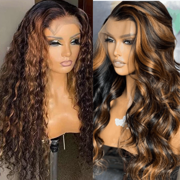 Extra 50% Off Code HALF50 | Klaiyi Dark Root Brown Balayage Highlight Body Wave Lace Front Wig