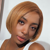 Klaiyi Asymmetric Short Inverted Bob Brown with Blonde Highlights Lace Front Wig Klaiyi Human Hair 70% OFF Flash Sale