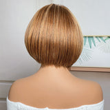 Klaiyi Asymmetric Short Inverted Bob Brown with Blonde Highlights Lace Front Wig Klaiyi Human Hair 70% OFF Flash Sale