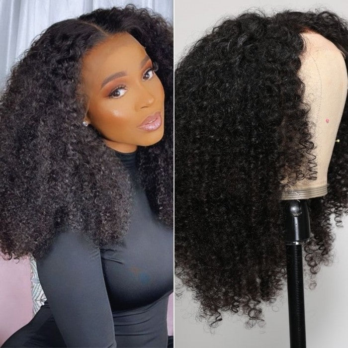 Klaiyi Pre-Cut Lace Kinky 4C Hair Afro Kinky Curly Human Wig Realistic Lace Frontal Big Curly Wig Flash Sale