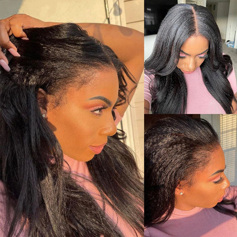Under $100 | Flash Sale Yaki Straight 4C Kinky Edge Kinky Straight Lace Front Wig  Lace Wig
