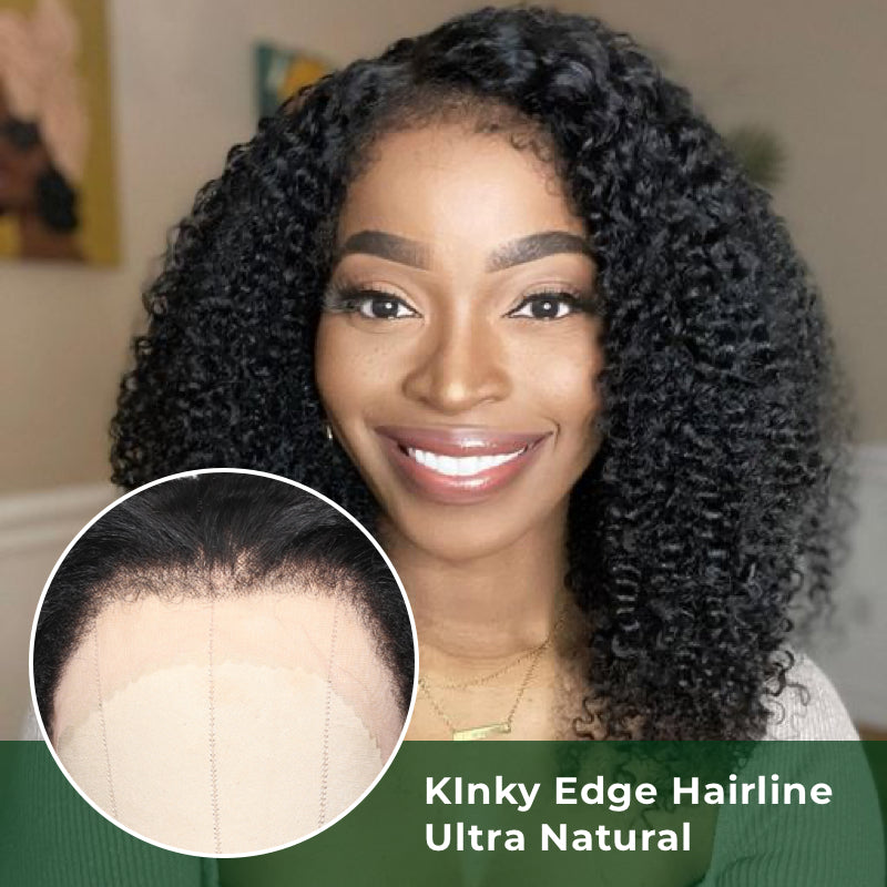 Klaiyi Pre-Cut Lace Kinky 4C Hair Afro Kinky Curly Human Wig Realistic Lace Frontal Big Curly Wig Flash Sale