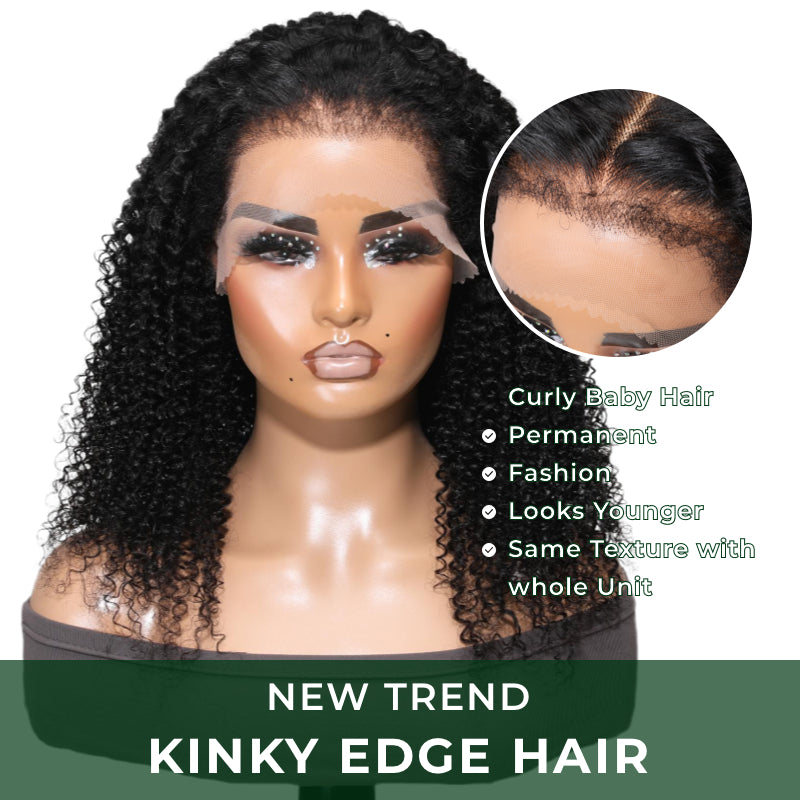 Klaiyi Pre-Cut Lace Kinky 4C Hair Afro Kinky Curly Human Wig Realistic Lace Frontal Big Curly Wig Flash Sale