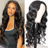 Klaiyi 100% High Quality Virgin Human Hair Body Wave Wigs Lace Part Wig Natural Black Hair Wigs