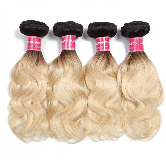 Klaiyi 1B/613 Cheveux ondulés ombrés, 4 paquets avec fermeture 4*4, extensions de cheveux humains bicolores à vendre 