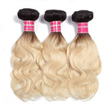 Klaiyi 1B/613 Body Wave Ombre Hair 3 Bundles with 13*4 Frontal , 2 Tone Color Human Hair Weave Extensions For Sale