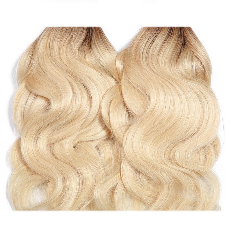 Klaiyi 1B/613 Body Wave Ombre Hair 3 Bundles, 2 Tone Color Human Hair Weave Extensions For Sale