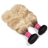 Klaiyi 4 Bundles Body Wave 1b/613 Ombre Hair Weave , 2 Tone Color Ombre Human Hair Weaves