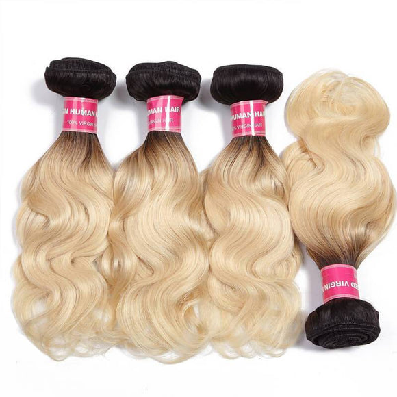 Klaiyi 1B/613 Cheveux ondulés ombrés, 4 paquets avec fermeture 4*4, extensions de cheveux humains bicolores à vendre 