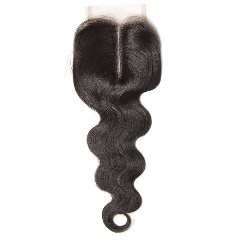 Klaiyi Body Wave Hair 4x4 Lace Closure, 1PCS Brazilian/ Malaysian/ Peruvian 100% Human Virgin Hair Lace Closure, Natural Color