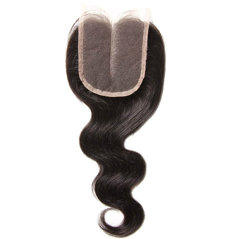 Klaiyi Body Wave Hair 4x4 Lace Closure, 1PCS Brazilian/ Malaysian/ Peruvian 100% Human Virgin Hair Lace Closure, Natural Color