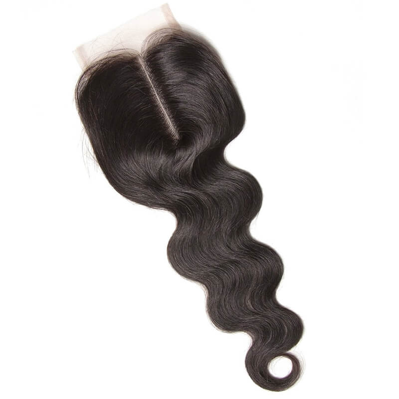 Klaiyi Body Wave Hair 4x4 Lace Closure, 1PCS Brazilian/ Malaysian/ Peruvian 100% Human Virgin Hair Lace Closure, Natural Color