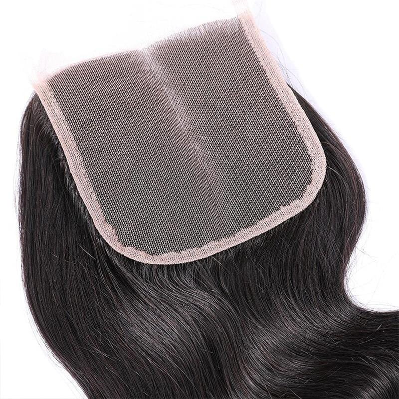 Klaiyi Body Wave Hair 4x4 Lace Closure, 1PCS Brazilian/ Malaysian/ Peruvian 100% Human Virgin Hair Lace Closure, Natural Color