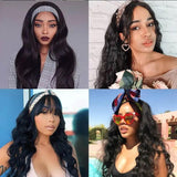 Klaiyi Flash Deal Body Wave Headband Wig Glueless Human Hair Wigs With Pre-attached Scarf Half Wig 150% Density