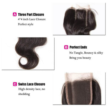 Klaiyi Peruvian Body Wave Lace Closure Human Virgin Hair Natural Color
