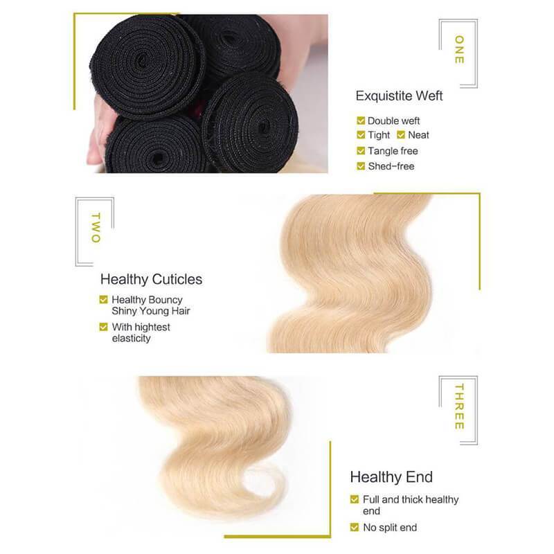 Klaiyi 1 Bundles T1B/613 Body Wave Ombre Hair, 2 Tone Color Human Hair Weave