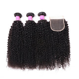 Klaiyi Hair Brazilian Kinky Curly Hair 3 Bundles with 4*4 Lace Closure 100% Virgin Human Hair Weave