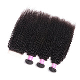 Klaiyi Hair Kinky Curly Hair Weave 3 Bundles with 4x4 Lace Closure 100% Human Hair Weave