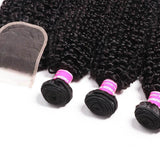 Klaiyi Peruvian 100% Human Hair Virgin Kinky Curly Hair 3 Bundles with 4*4 Lace Closure On Sale