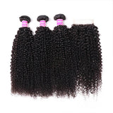 Klaiyi Peruvian 100% Human Hair Virgin Kinky Curly Hair 3 Bundles with 4*4 Lace Closure On Sale