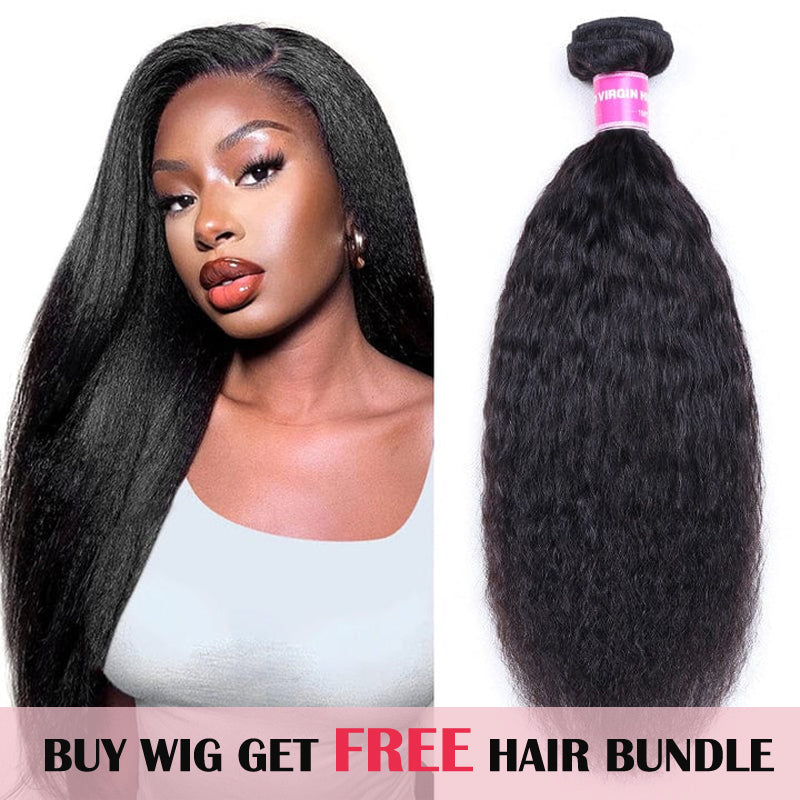 Buy Lace Front Wig Kinky Straight Get Human Hair Bundle Free Flash Sale