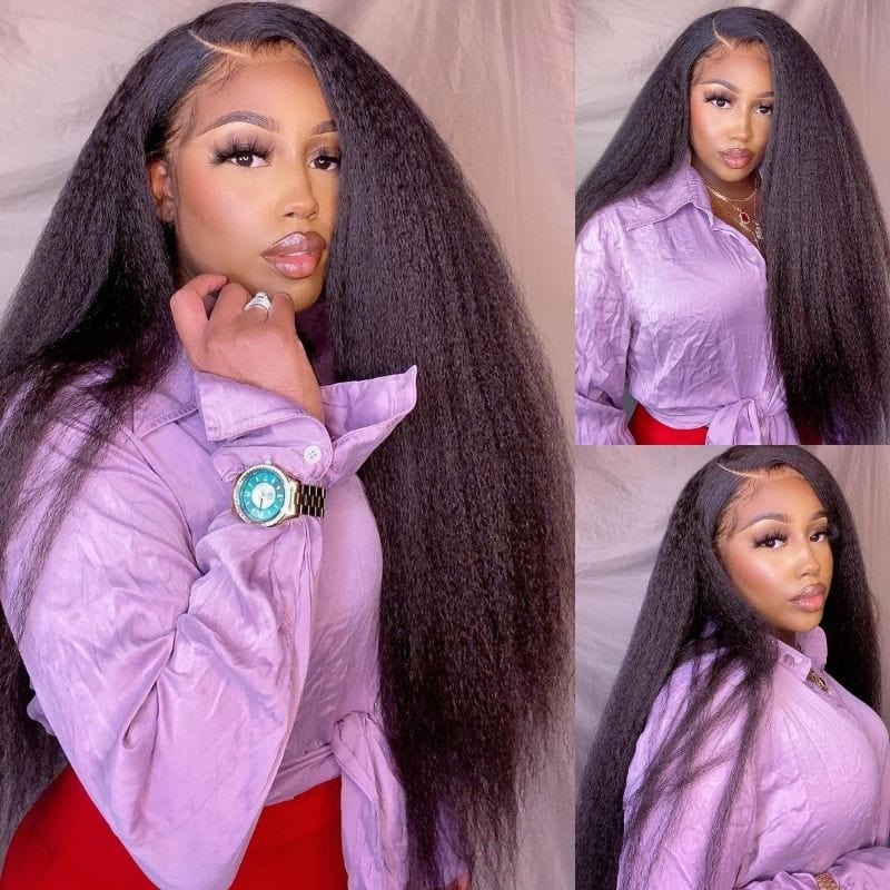Buy Lace Front Wig Kinky Straight Get Human Hair Bundle Free Flash Sale